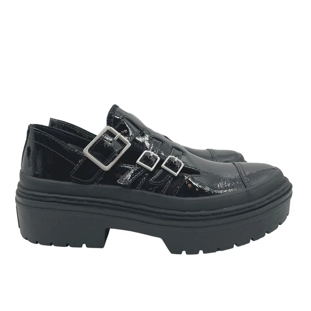 Converse Mary Jane Shoes Womens 7.5 Black Patent Leather Platform Buckle Y2K